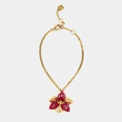 Fendi Flower Resin Gold Tone Charm Bracelet