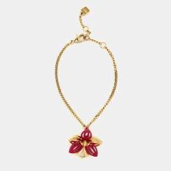 Pre Owned Fendi Flower Resin Gold Tone Charm Bracelet