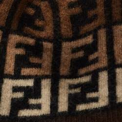 Pre Owned Fendi Brown Zucca FF Logo Wool Blend Beanie
