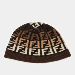 Pre Owned Fendi Brown Zucca FF Logo Wool Blend Beanie