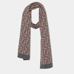 Pre Owned Fendi Pink & Grey Zucca Monogram Wool Stole