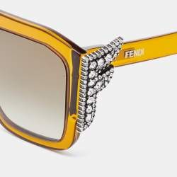 Pre Owned Fendi Brown/Grey FF0381/S Embellished Logo Square Sunglasses