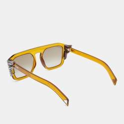 Pre Owned Fendi Brown/Grey FF0381/S Embellished Logo Square Sunglasses