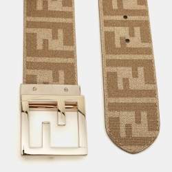 Fendi Beige/Brown Zucca Coated Canvas FF Logo Reversible Belt 90CM