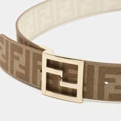 Fendi Beige/Brown Zucca Coated Canvas FF Logo Reversible Belt 90CM