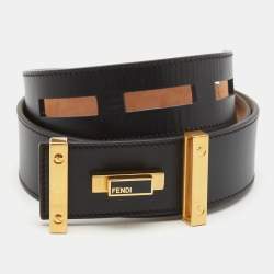 Fendi Black Leather Peekaboo Waist Belt 90CM