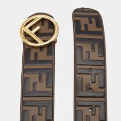 Fendi Brown/Black Zucca Embossed Leather F Buckle Belt 90CM