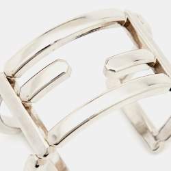 Pre Owned Fendi Silver Tone Zucca Cutout Open Cuff Bracelet