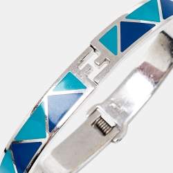 Pre Owned Fendi Green & Blue Enamel Silver Tone Fendista Cuff Bracelet