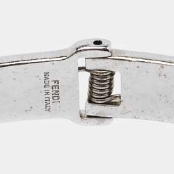 Pre Owned Fendi Green & Blue Enamel Silver Tone Fendista Cuff Bracelet