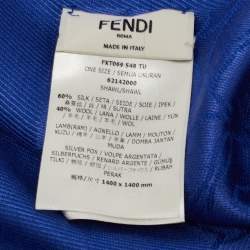 Fendi Blue Applique Detail Karlito Silk & Wool Shawl