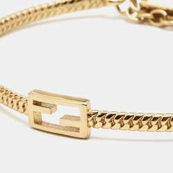 Pre Owned Fendi Baguette Logo Gold Tone Chain Bracelet