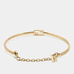 Pre Owned Fendi Baguette Logo Gold Tone Chain Bracelet
