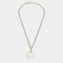 Pre Owned Fendi Gold Tone ID Heart Charm Pendant Necklace