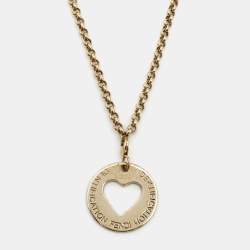 Pre Owned Fendi Gold Tone ID Heart Charm Pendant Necklace