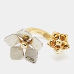 مملوكة مسبقًا Fendi Flower Motif Two Tone Open Ring Size S