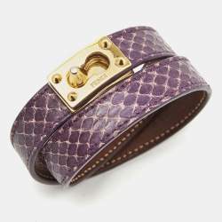 Fendi Purple Leather Gold Tone Double Wrap Bracelet