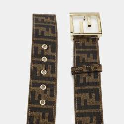 Fendi Tobacco Zucca Canvas and Leather FF Buckle Belt 90CM