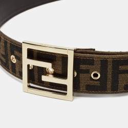 Fendi Tobacco Zucca Canvas and Leather FF Buckle Belt 90CM