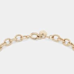 Pre Owned Fendi Pink Enamel Logo Heart & Beads Charm Gold Tone Necklace