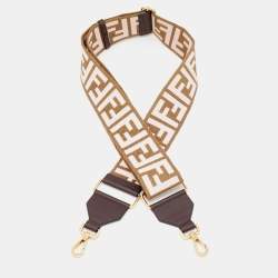 Fendi Pink/Brown FF Jacquard and Leather Strap You Bag Strap