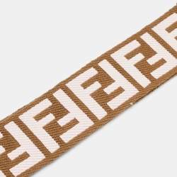Fendi Pink/Brown FF Jacquard and Leather Strap You Bag Strap