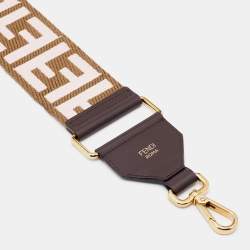 Fendi Pink/Brown FF Jacquard and Leather Strap You Bag Strap