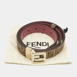 Fendi Brown/Pink Zucchino Coated Canvas and Leather FF Reversible Belt