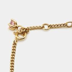 Pre Owned Fendi Logo Crystal Pink Stone Gold Tone Double Strand Necklace