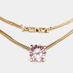 Pre Owned Fendi Logo Crystal Pink Stone Gold Tone Double Strand Necklace