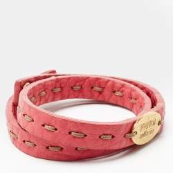 Pre Owned Fendi Sellaria Pink Leather Gold Tone Wrap Bracelet