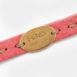 Pre Owned Fendi Sellaria Pink Leather Gold Tone Wrap Bracelet