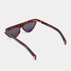 Pre Owned Fendi Brown/Dark Blue Pink Logo FF 0383/S Cat Eye Sunglasses
