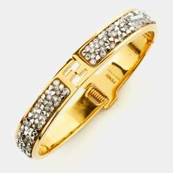 مملوكة مسبقًا Fendi Fendista Crystal Studded Gold Tone Bracelet S