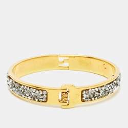 مملوكة مسبقًا Fendi Fendista Crystal Studded Gold Tone Bracelet S