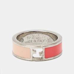 Fendi Fendista Bicolor Enamel Silver Tone Ring Size 51