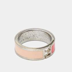 Fendi Fendista Bicolor Enamel Silver Tone Ring Size 51