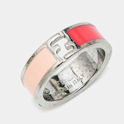 Fendi Fendista Bicolor Enamel Silver Tone Ring Size 51