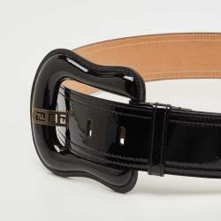 Pre Owned Fendi Black Patent Leather Wide Buckle Belt 90CM