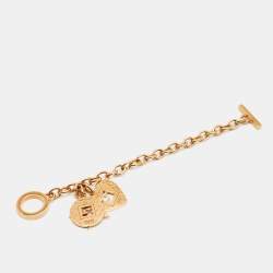 Pre Owned Fendi Heart Star Charm Gold Tone Chain Link Toggle Bracelet