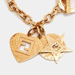 Pre Owned Fendi Heart Star Charm Gold Tone Chain Link Toggle Bracelet