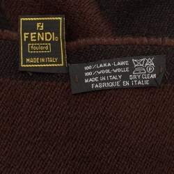 Pre Owned Fendi Vintage Brown/Black Logo Wool Scarf