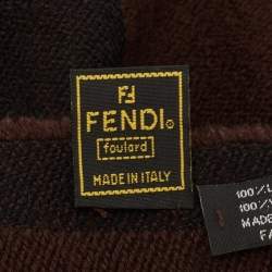 Pre Owned Fendi Vintage Brown/Black Logo Wool Scarf