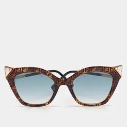 Fendi Brown/Black FF Gradient Crystals Cat Eye Sunglasses
