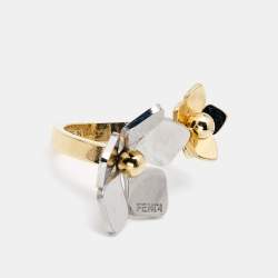 Pre Owned Fendi Flower Motif Two Tone Open Ring Size 52