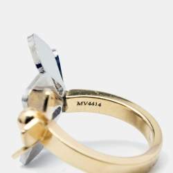 Pre Owned Fendi Flower Motif Two Tone Open Ring Size 52