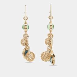 Pre Owned Fendi Gold Tone Logo Star Enamel & Mesh Ball Dangle Earrings