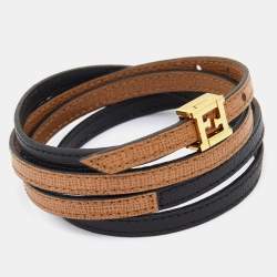 Pre Owned سوار فندي جلد ثنائي اللون ومعدن ذهبي اللون ملتف