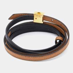 Pre Owned سوار فندي جلد ثنائي اللون ومعدن ذهبي اللون ملتف