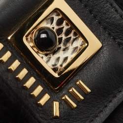 Pre Owned Fendi  Black Leather and Fox Fur Hypnoteyes Bag Charm 